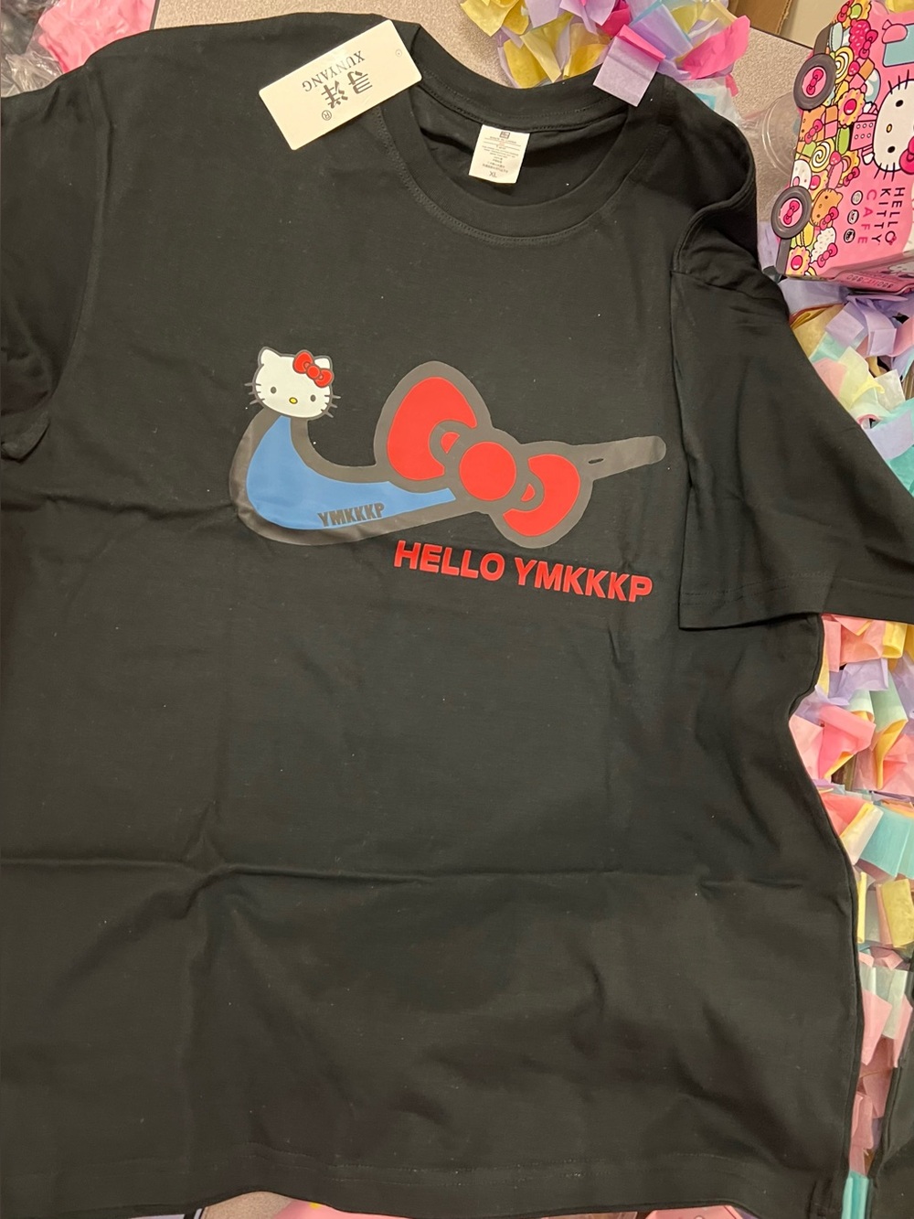 Hello Kids Black Graphic Tee with Red Accent